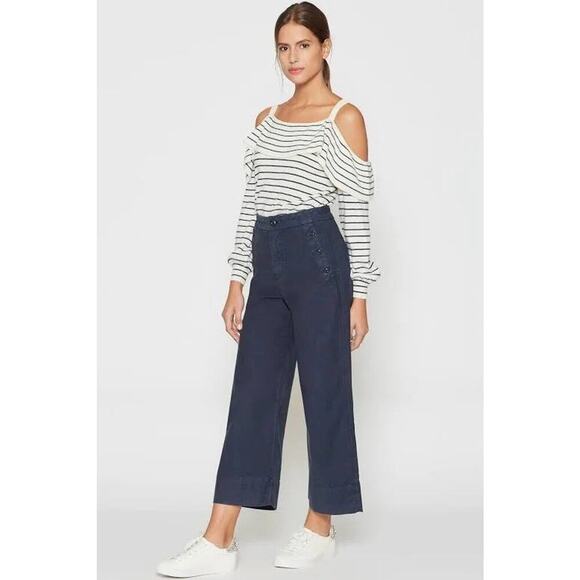 Joie Delbin Cold Shoulder Wool Cashmere Sweater Women’s M Striped Ivory Pullover - Picture 1 of 10